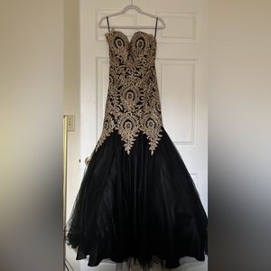 Black and gold prom gown